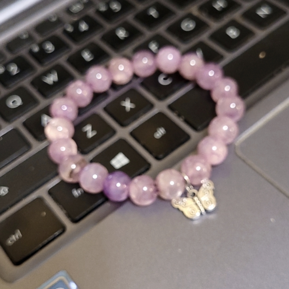 Bracelets, Dragon Vein agate beaded stone, 6.5 inch, handcrafted. Purple.